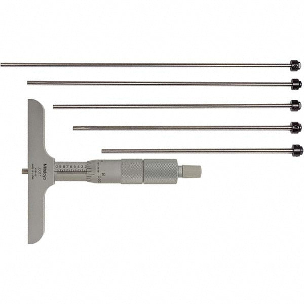Mitutoyo 129-132CAL Mechanical Depth Micrometer 6'' Range, 6 Rods