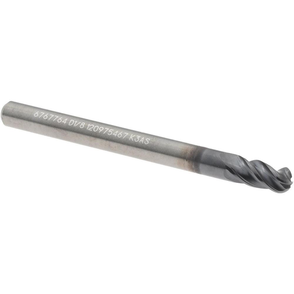 Kennametal 6767764 Ball End Mill 1/8" Dia, 1/4" LOC, 4 Flute, Solid Carbide