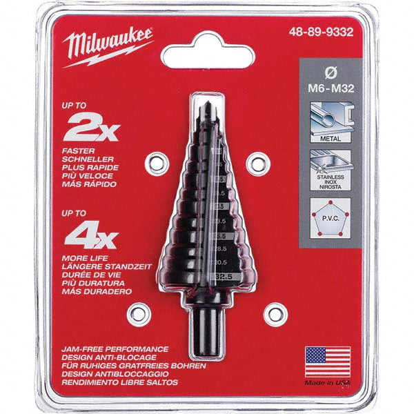 Milwaukee Tool 48-89-9332 Step Drill Bits 1/4" Shank Dia, High Speed Steel, 13 Hole Sizes