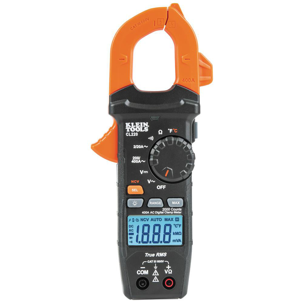 Klein Tools CL220 Auto Ranging Clamp Meter CAT III & CAT IV, 1.61" Jaw, Clamp On Jaw
