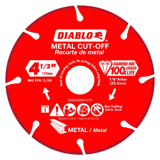 DIABLO DDD045DIA101F Wet & Dry Cut Saw Blade 4-1/2" Dia, 7/8" Arbor Hole