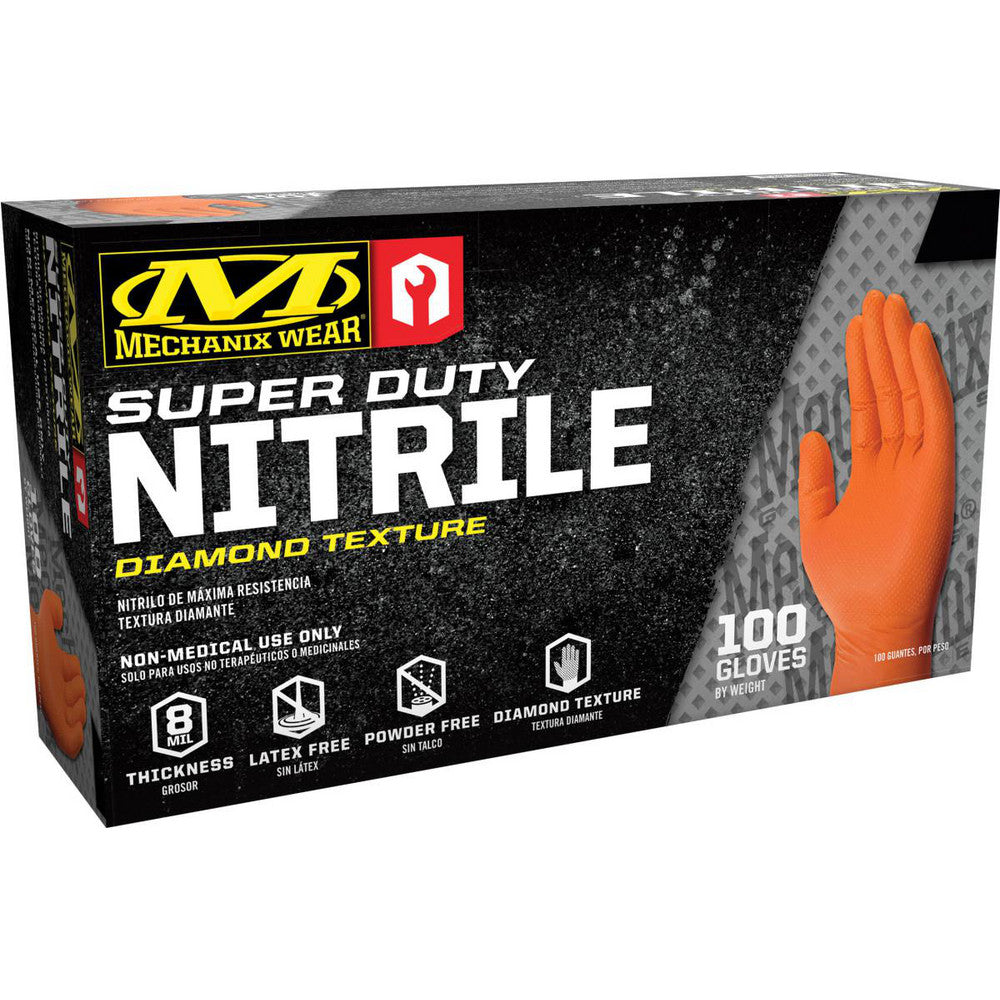 Mechanix Wear D01-09-012-100 Disposable/Single Use Gloves Primary Material Nitrile  Thickness (mil) 8.0  Grip Surface Raised Diamond (Full)  Grade General Purpose  Cuff Type Regular  Length (Inch) 8.0
