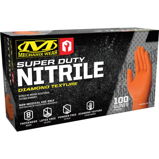 Mechanix Wear D01-09-012-100 Disposable/Single Use Gloves Primary Material Nitrile  Thickness (mil) 8.0  Grip Surface Raised Diamond (Full)  Grade General Purpose  Cuff Type Regular  Length (Inch) 8.0