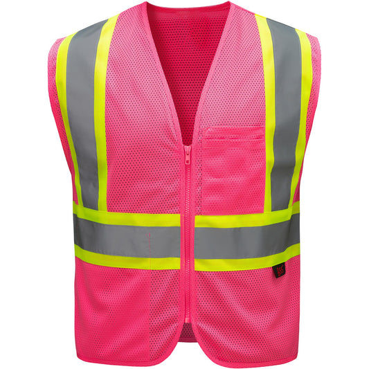 GSS Safety 3139-SM/MD High Visibility Vests Size Small/Medium  Color Pink  Closure Type Zipper  Number of Pockets 2  Chest Size (Inch) 28  Material Composition Mesh