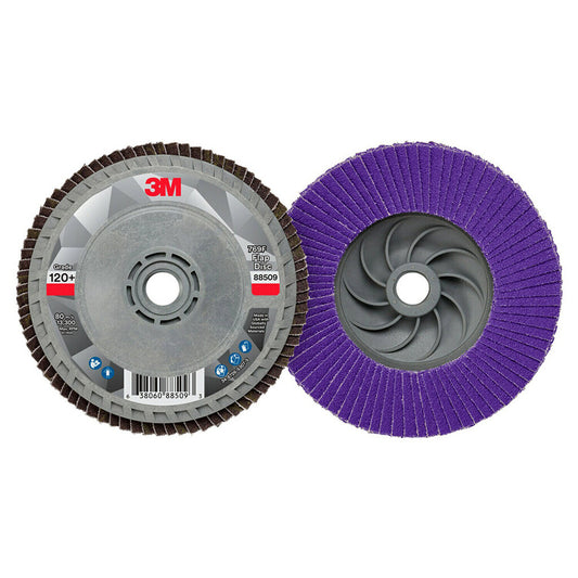 3M 7100243875 Flap Disc 4-1/2" Dia, 5/8-11 Hole, 120 Grit, Ceramic, Type 27