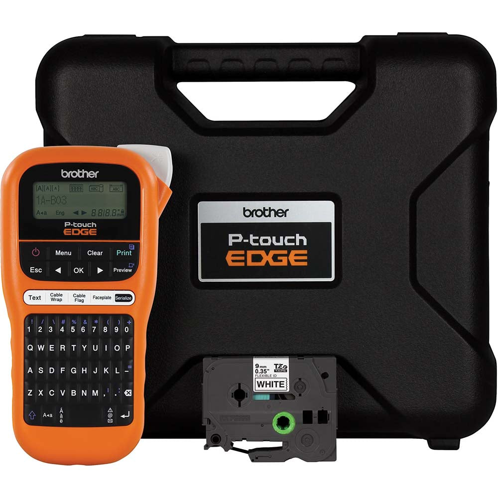 Brother PTE110 Electronic Label Makers Power Source (6) AAA Batteries 9V DC 1.6A AC Adapter Auto Ranging Power Supply  Resolution 180 dpi  Battery Type (6) AAA Alkaline  Length (Decimal Inch - 4 Decimals) 8.0000  Number Of Batteries 6