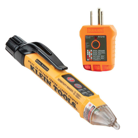 Klein Tools NCVT5KIT Circuit Continuity & Voltage Testers Tester Type Receptacle Tester with GFCI Non-Contact Voltage Tester  Minimum Voltage 12 VAC  Maximum Voltage 12V DC  Display Type LED  Audible Alert Yes  Batteries Included Yes