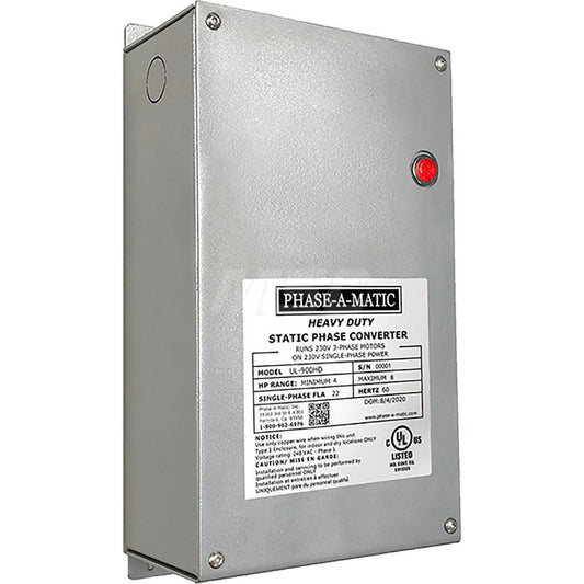 Phase-A-Matic UL-900HD Static Phase converter. Single phase to 3 phase. Horse power range 4HP to  8HP HEAVY DUTY