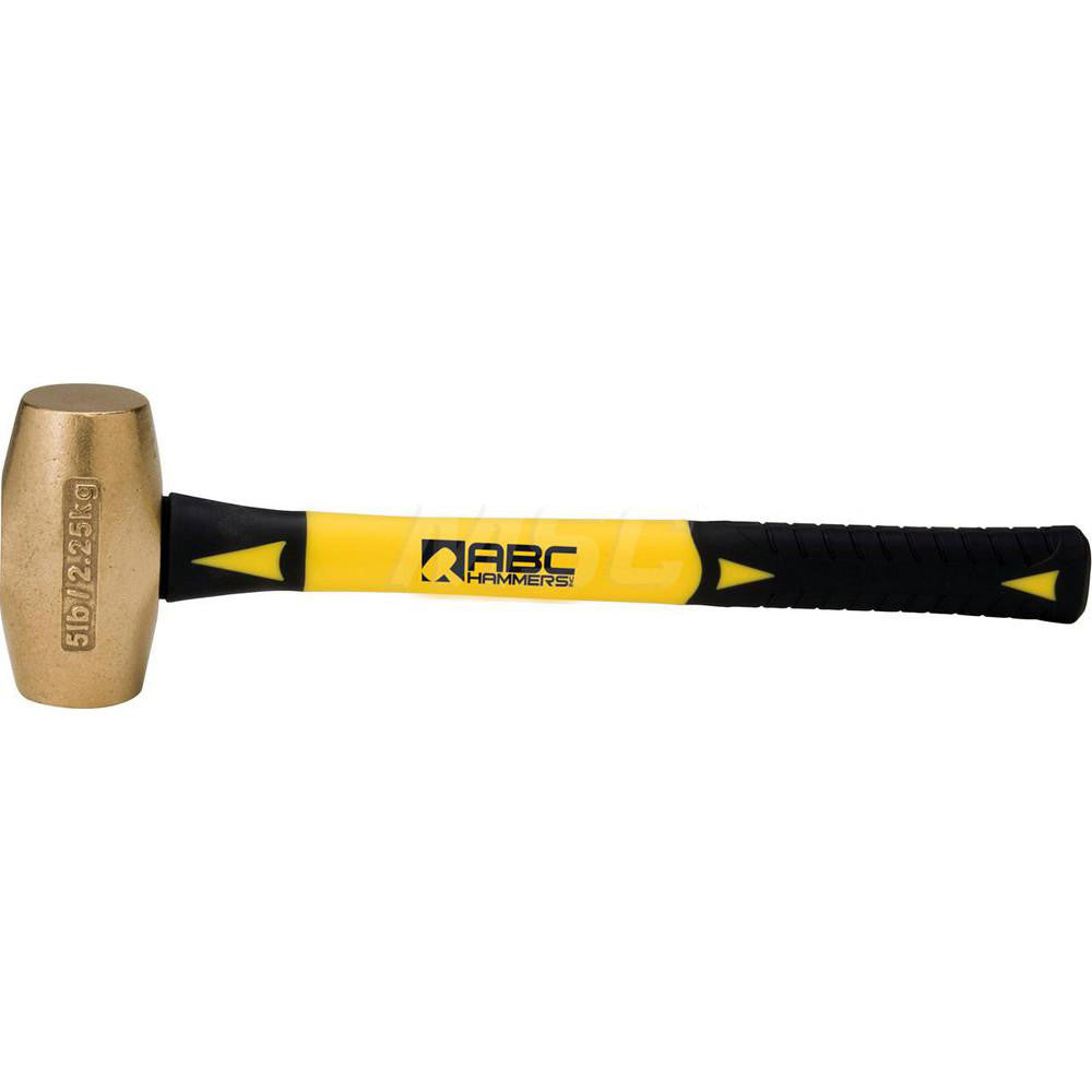 ABC Hammers ABC5BF 5 lb Brass Striking Hammer, Non-Sparking, Non-Marring 1 7/8™ Face Diam, 4-3/4™ Head Length, 16™ OAL, 14™ Fiberglass Handle, Double Faced