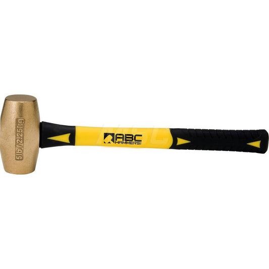 ABC Hammers ABC5BF 5 lb Brass Striking Hammer, Non-Sparking, Non-Marring 1 7/8™ Face Diam, 4-3/4™ Head Length, 16™ OAL, 14™ Fiberglass Handle, Double Faced