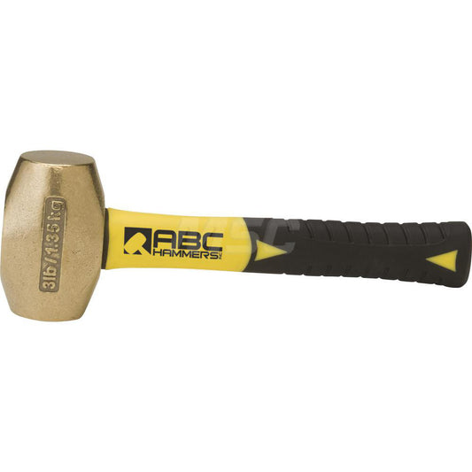 ABC Hammers ABC3BFS 3 lb Brass Drilling Hammer, Non-Sparking, Non-Marring 1-5/8™ Face Diam, 3-1/2™ Head Length, 10™ OAL, 8™ Fiberglass Handle, Double Faced