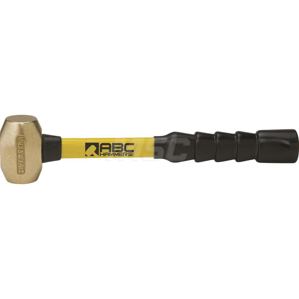 ABC Hammers ABC2BFB 2 lb Brass Striking Hammer, Non-Sparking, Non-Marring 1 1/2™ Face Diam, 3™ Head Length, 14™ OAL, 12™ Fiberglass Handle, Double Faced