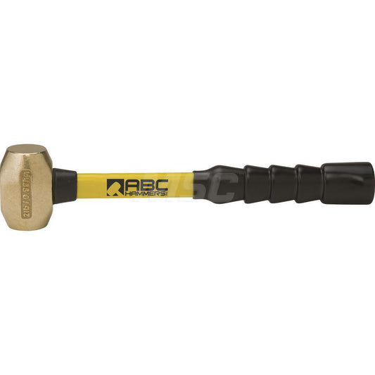 ABC Hammers ABC2BFB 2 lb Brass Striking Hammer, Non-Sparking, Non-Marring 1 1/2™ Face Diam, 3™ Head Length, 14™ OAL, 12™ Fiberglass Handle, Double Faced