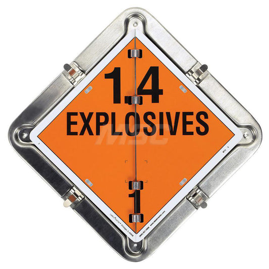 Labelmaster 81-EXPLO DOT Flip Placards Placard Type Standard  Number of Legends 7  Legend Explosive 1.1 Explosive 1.2 Explosive 1.3 Explosive 1.4 Explosive 1.5 Explosive 1.6 Dangerous  Message/Graphic Message & Graphic  Material Aluminum  Legend Color Orange