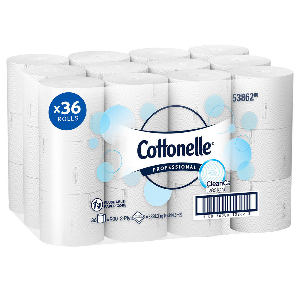 Cottonelle 53862 Paper Core High-Capacity Standard Toilet Paper, with CleanCare Design, 2-Ply, White