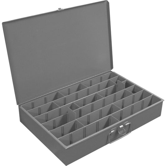 Durham 099-04-CLASSC Small Parts Boxes & Organizers Product Type Compartment Box  Width (Inch) 18  Depth (Inch) 12  Height (Inch) 3  Color Blue  Additional Information Compartments are Adjustable