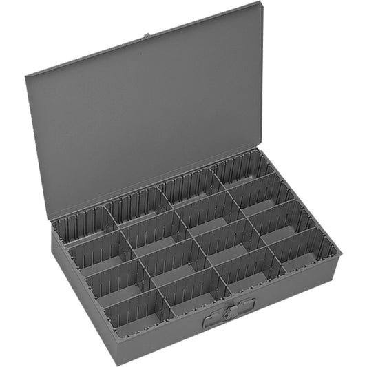 Durham 131-04-CLASSC Small Parts Boxes & Organizers Product Type Compartment Box  Width (Inch) 18  Depth (Inch) 12  Height (Inch) 3  Color Blue  Additional Information Compartments are Adjustable