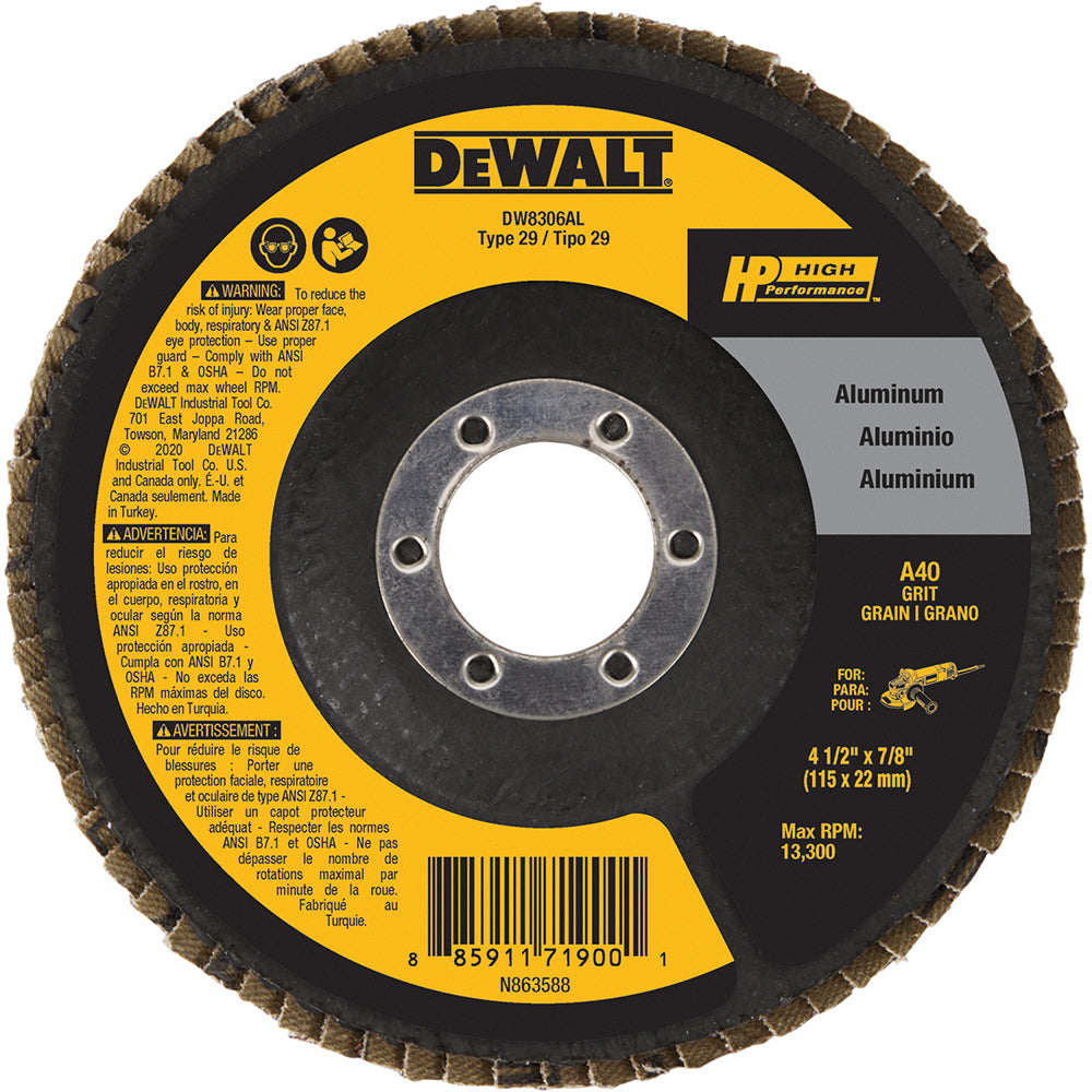 DeWALT DW8308AL Flap Disc 7/8" Hole, 60 Grit, Aluminum Oxide, Type 29