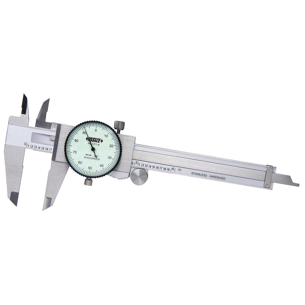 Insize USA LLC 1311-4 Dial Caliper 4", 0.001000" Graduation, 0.1" per Revolution, +/-0.0015" Accuracy, Calibrated, Stainless Steel Jaws