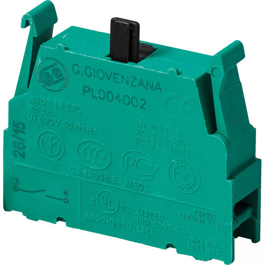 Automation Systems Interconnect PL004002 Push-Button Switch Accessories Switch Accessory Type Contact Block  For Use With Pendtant Stations  Color Green  Operator Illumination NonIlluminated  Material Plastic