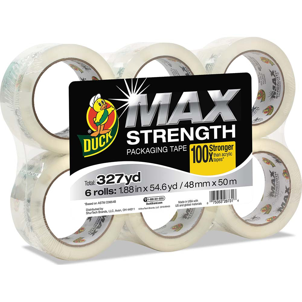 Duck DUC241513 Packing Tape 1-7/8" Wide, 54.6 yd Long, Clear, Synthetic Rubber Adhesive