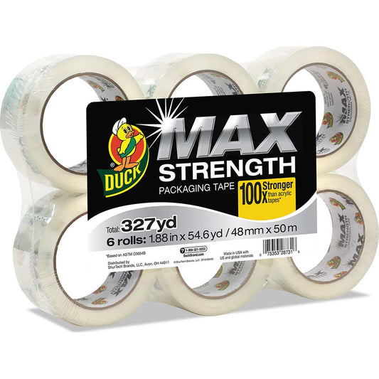 Duck DUC241513 Packing Tape 1-7/8" Wide, 54.6 yd Long, Clear, Synthetic Rubber Adhesive