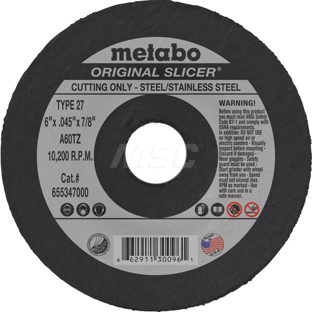 Metabo 655347000 Cutoff Wheel Type 27, 6" Dia, 0.045" Thick, 7/8" Hole, Aluminum Oxide