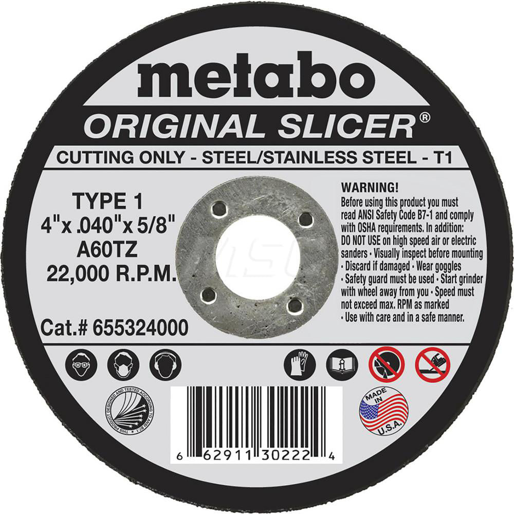 Metabo 655324000 Cut-Off Wheel  Type 1 (01/41),  4" Dia,  Aluminum Oxide