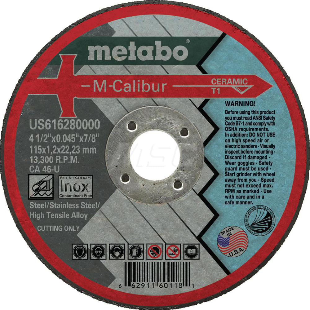 Metabo US616280000 Cutoff Wheel Type 1, 4-1/2" Dia, 0.045" Thick, 7/8" Hole, Ceramic