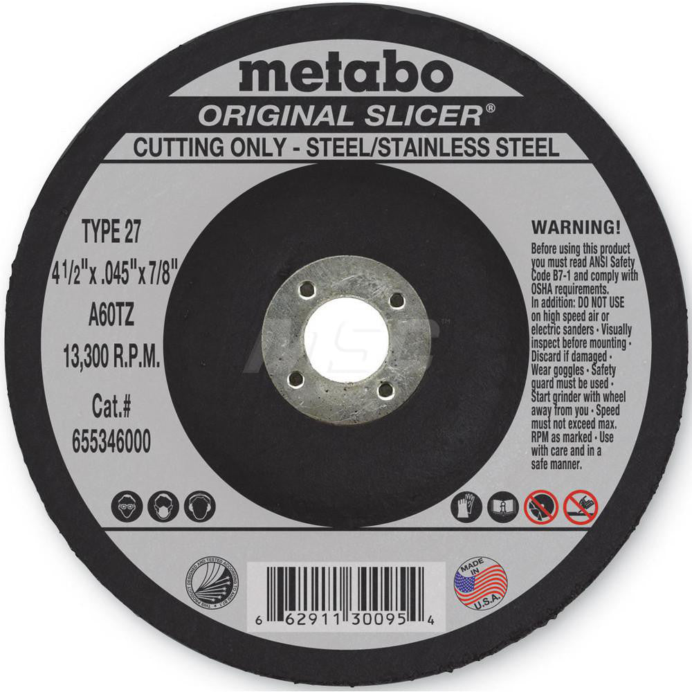 Metabo 655346000 Depressed Grinding Wheel  Type 27,  4-1/2" Dia,  7/8" Hole,  Aluminum Oxide