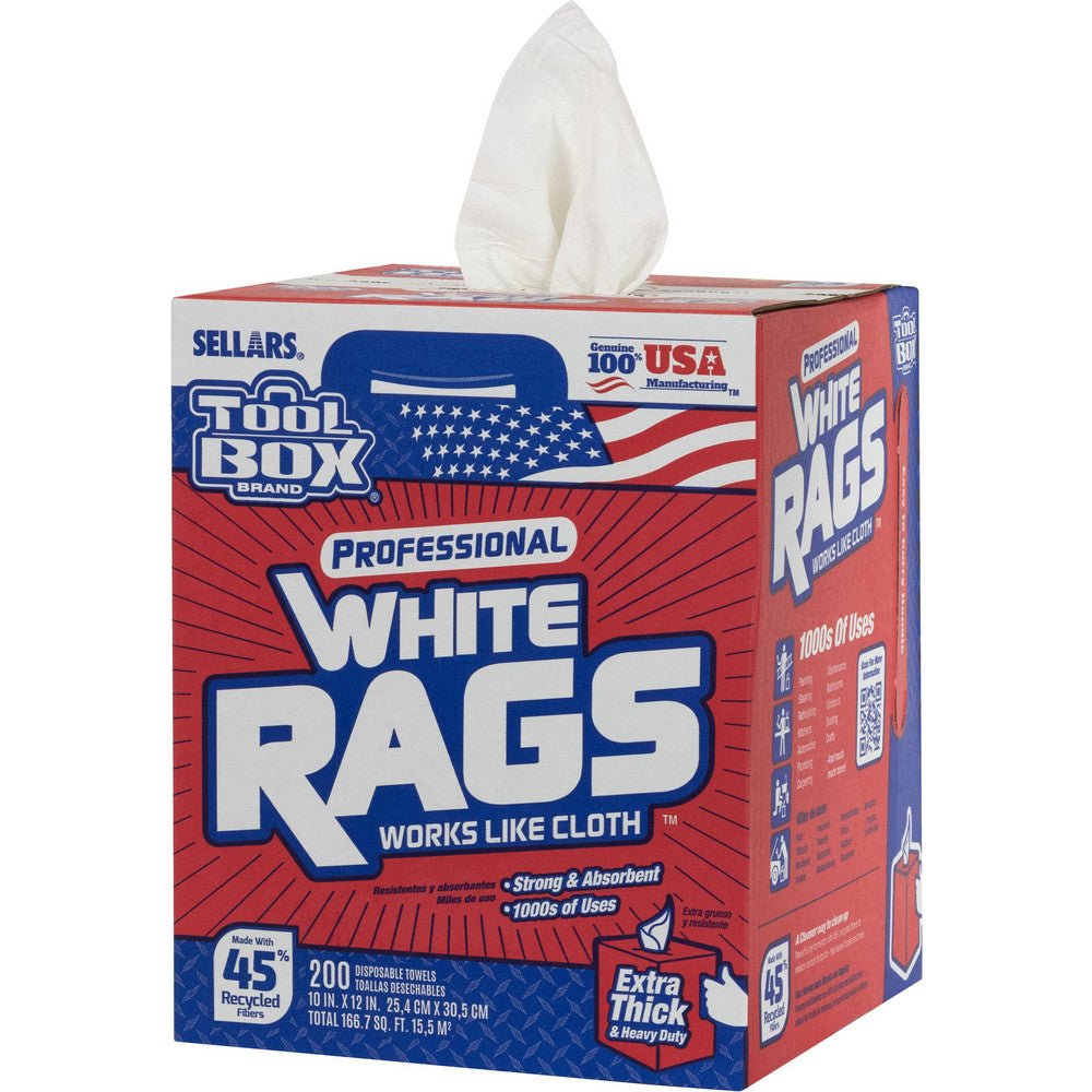 Sellars 58202 TOOLBOX White Rags Dry, 200 Sheets/Box, Center-Pull Box, 12.0" x 10.0", White