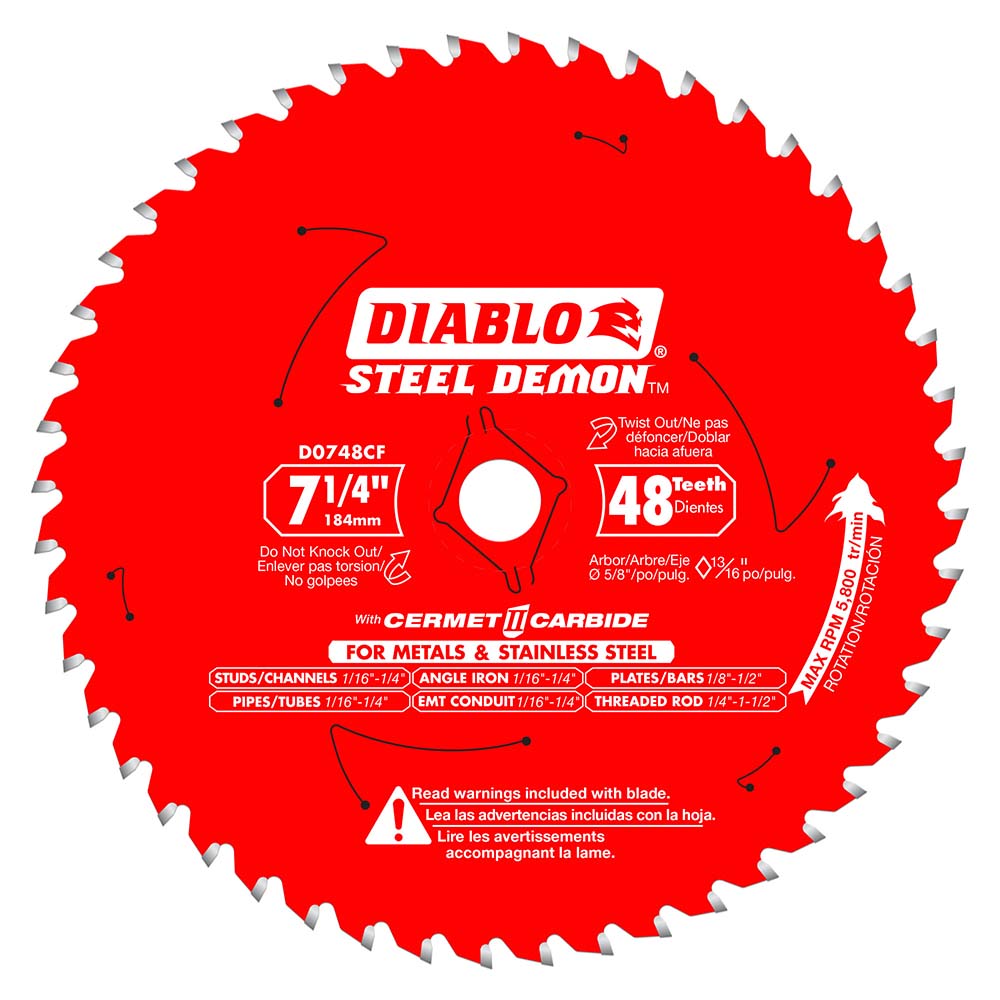 DIABLO D0748CFA Wet & Dry Cut Saw Blade 7-1/4" Dia, 5/8" Arbor Hole, 0.075" Kerf Width, 48 Teeth