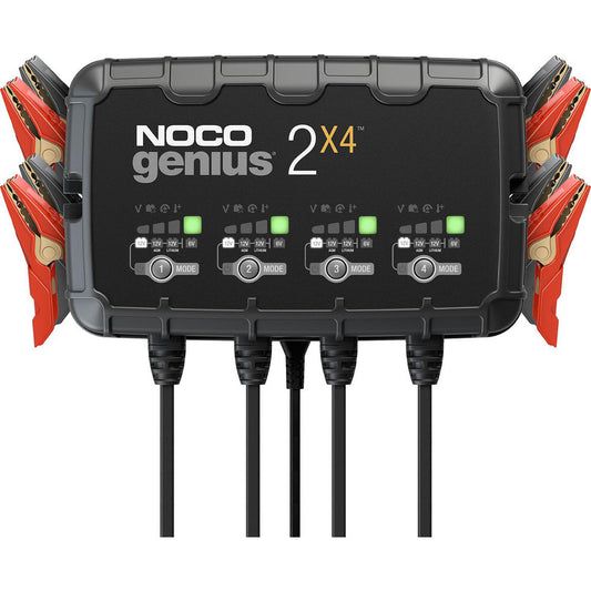 Noco GENIUS2X4 Automotive Battery Chargers & Jump Starters Battery Charger Type Automatic Charger/Battery Maintainer Solar Panel Charger Kit  Amperage Rating 8  Voltage 120-240V AC  Overall Width 10  Overall Height 5.7086in  Overall Depth 10.7874in