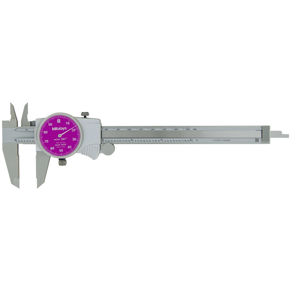 Mitutoyo 505-742-52JCAL Dial Caliper 6", 0.001000" Graduation, 0.1" per Revolution, +/-.001" Accuracy, Calibrated, Steel Jaws