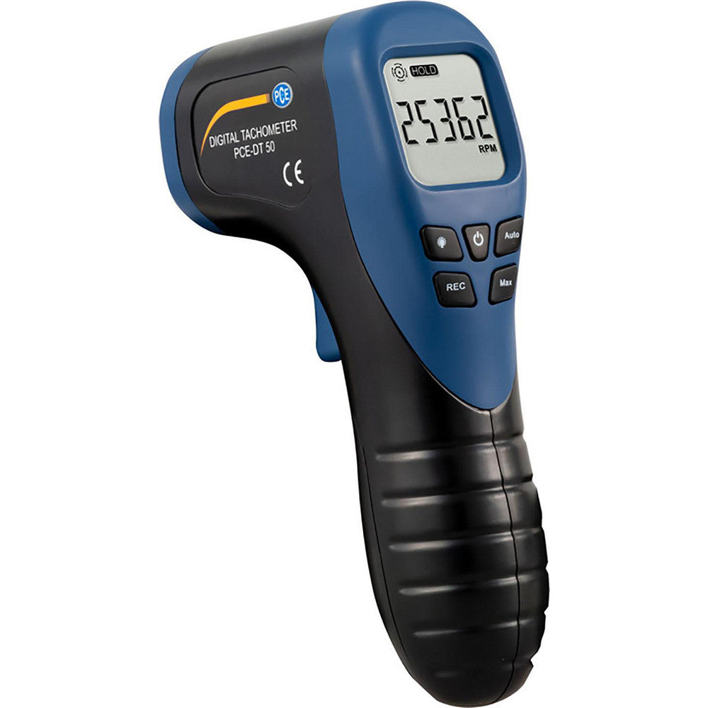 PCE Instruments PCE-DT 50 Tachometers Tachometer Type Digital Display Laser Tachometer Non-Contact Minimum Measurement (RPM) 2.5 prm Maximum Measurement (RPM) 99999 rpm Minimum Target Distance 50 mm Maximum Target Distance 500 mm Accuracy (%) 0.02%  Minimum Resoluti