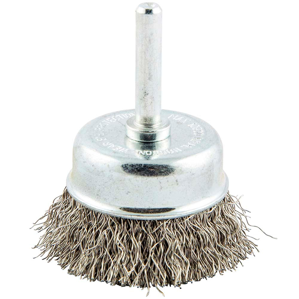 Norton 66252838859 Cup Brush 2" Dia, 0.01" Wire Dia, Stainless Steel, Crimped