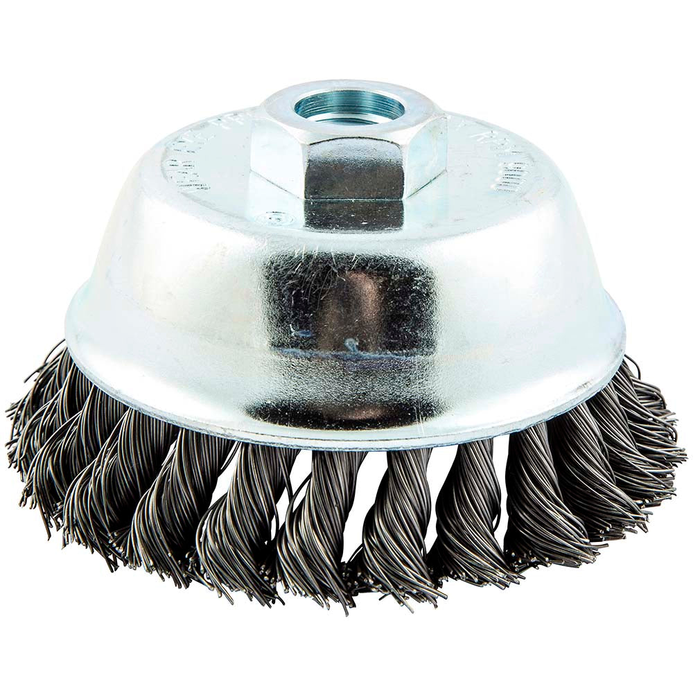 Norton 66252839090 Cup Brush 4" Dia, 0.2300" Wire Dia, Carbon Steel, Knotted