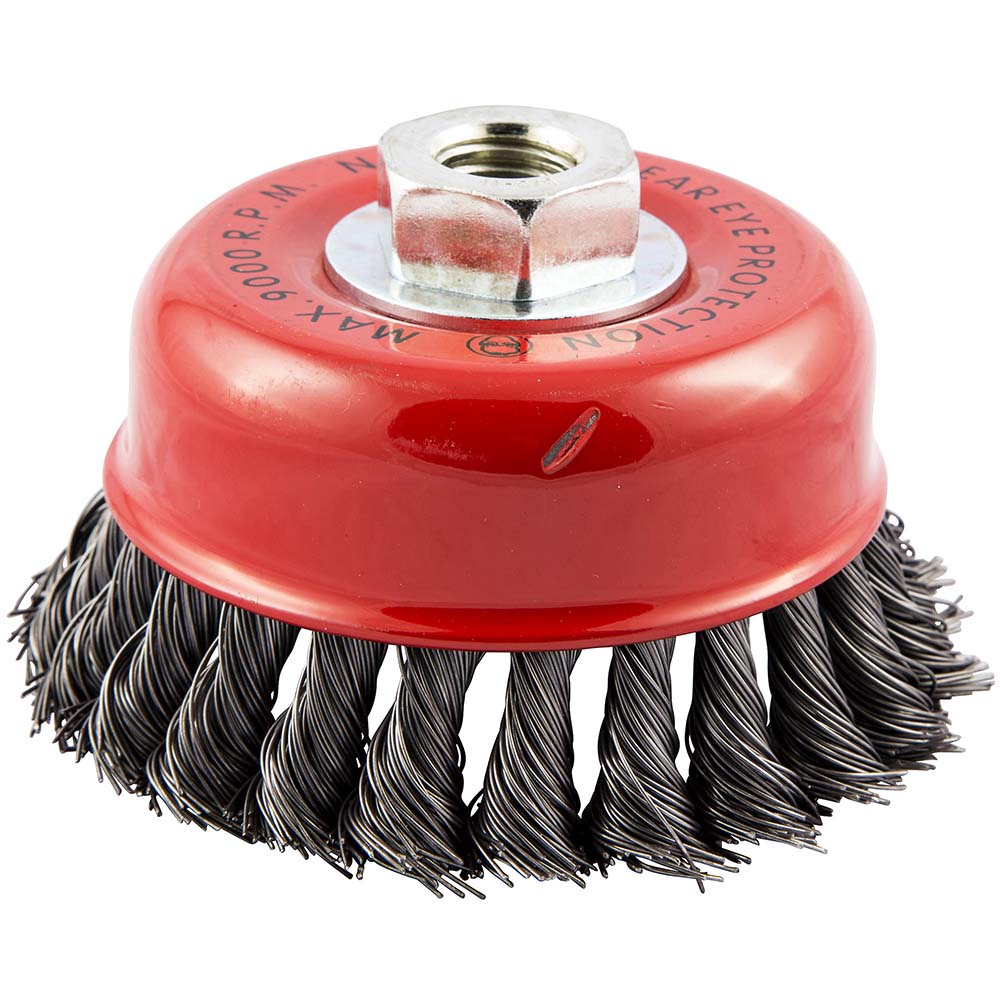Norton 66252839103 Cup Brush 4" Dia, 0.02" Wire Dia, Carbon Steel, Knotted