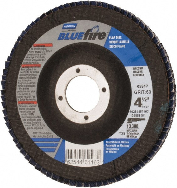 Norton 66254461163 Flap Disc 7/8" Hole, 60 Grit, Zirconia Alumina, Type 29