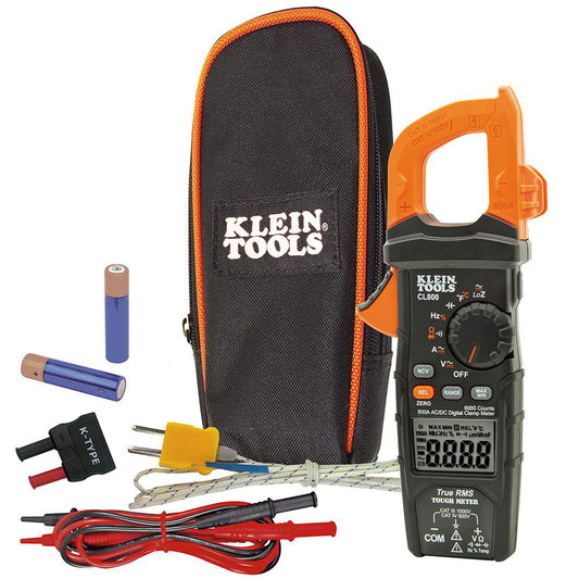 Klein Tools CL800 Auto Ranging Clamp Meter CAT IV, 2" Jaw, Curved Jaw