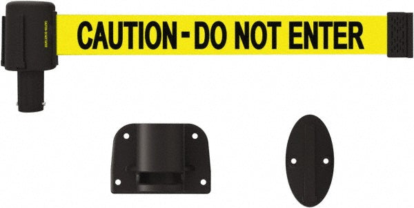 Banner Stakes PL4108 Wall-Mount Retractable Belt Barrier Black & Yellow, 15' Belt Barrier Length
