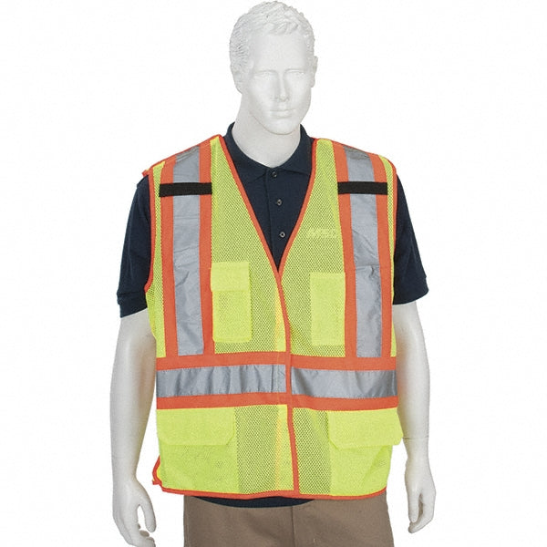 PIP 302-0212-LY/L High Visibility Vest  Large, Breakaway Vest,  ANSI Class 2