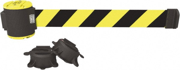 Banner Stakes MH5007 Magnetic-Mount Retractable Belt Barrier Black & Yellow, 30' Belt Barrier Length