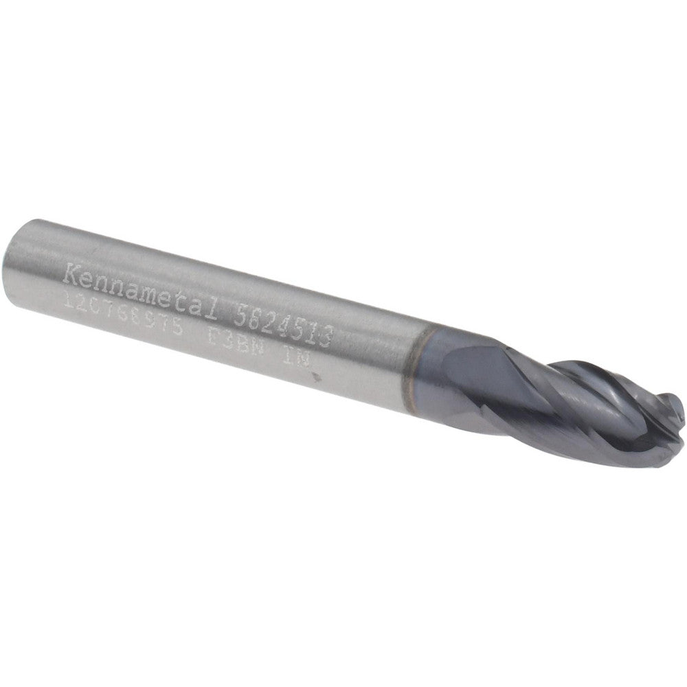 Kennametal 5824513 Ball End Mill 3/16" Dia, 5/16" LOC, 4 Flute, Solid Carbide