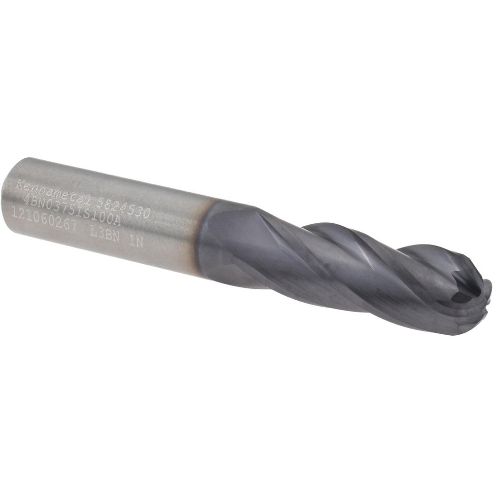 Kennametal 5824530 Ball End Mill 3/8" Dia, 1" LOC, 4 Flute, Solid Carbide