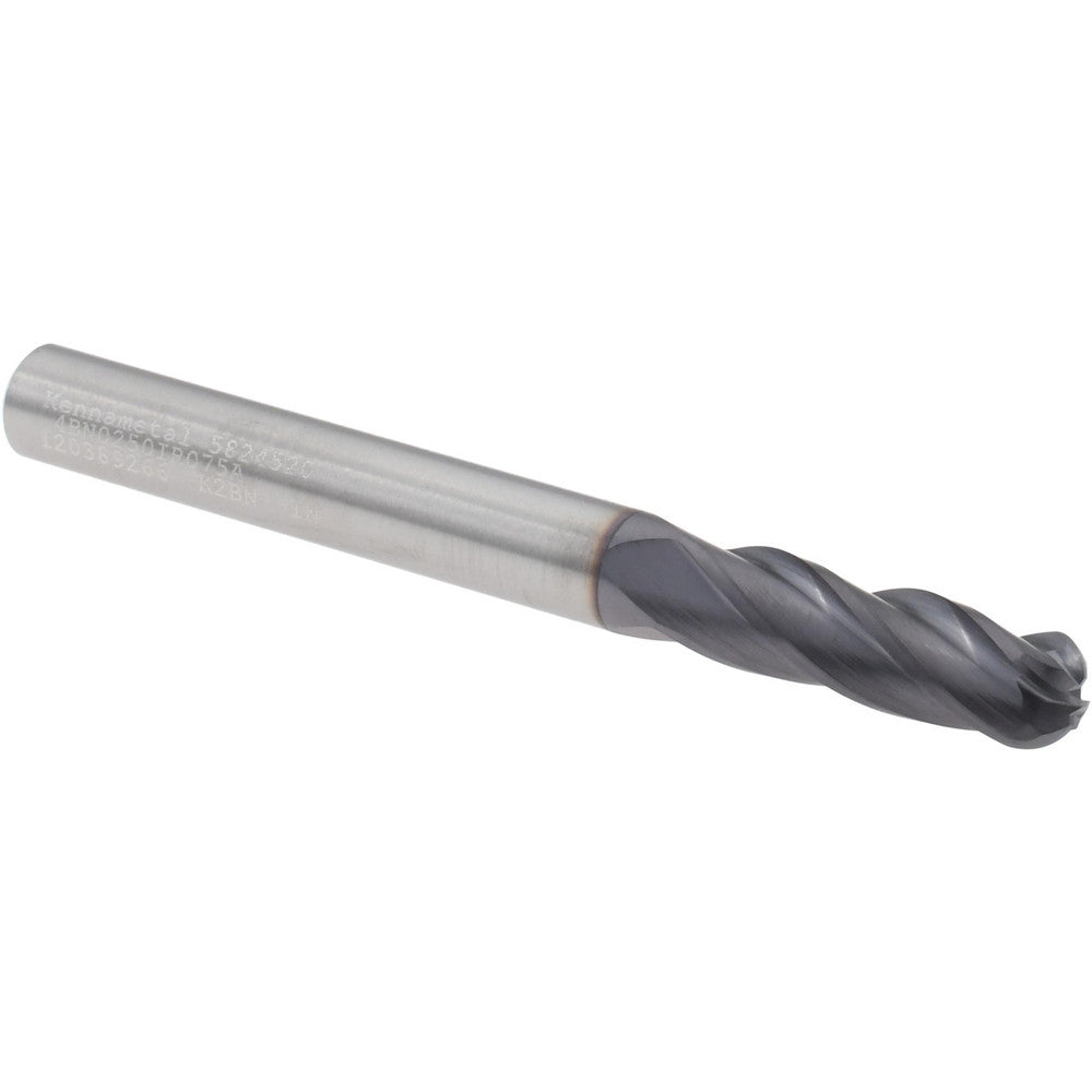 Kennametal 5824520 Ball End Mill 1/4" Dia, 3/4" LOC, 4 Flute, Solid Carbide