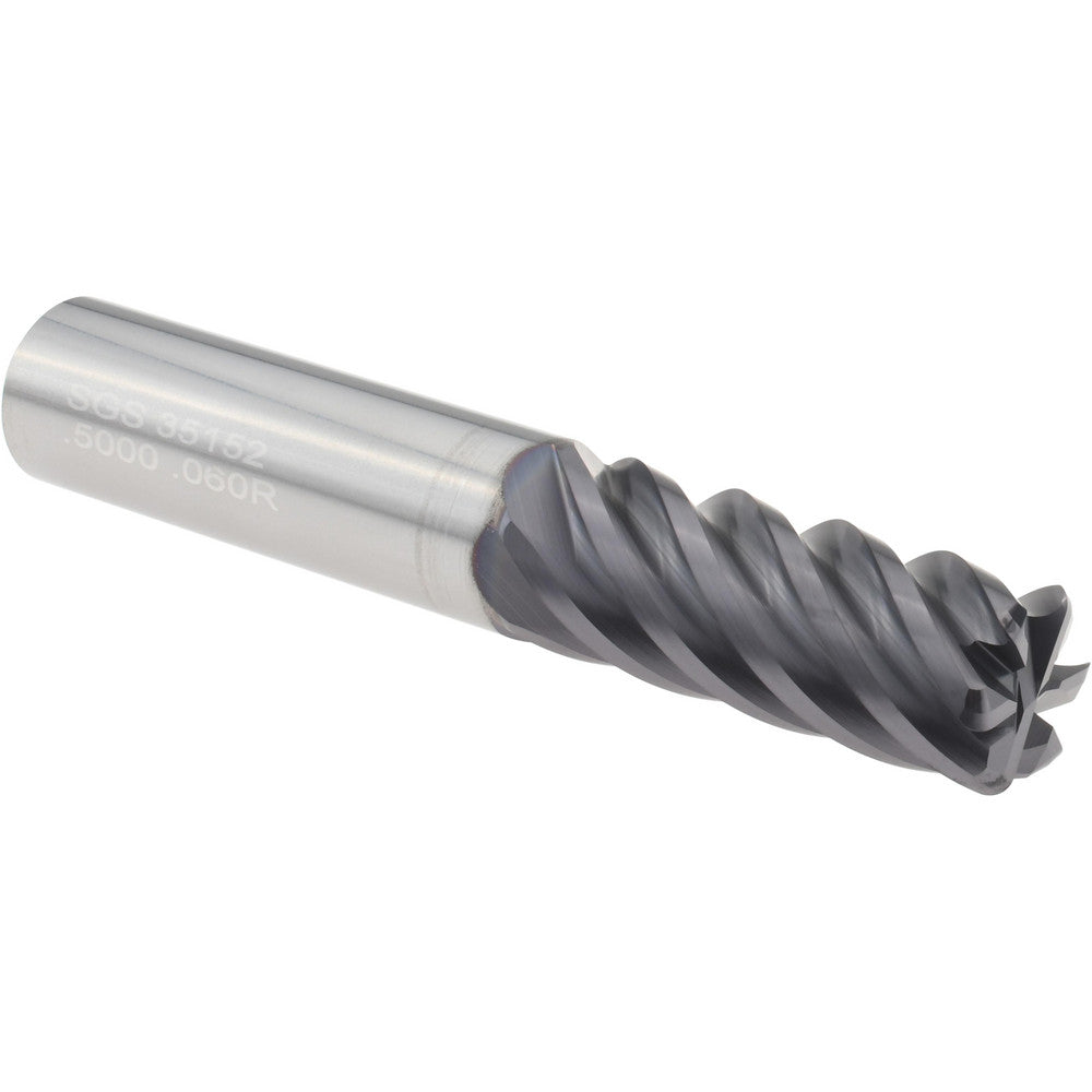 Kyocera SGS Precision Tools 35152 Corner Radius End Mill 1/2" Dia, 1-1/4" LOC, 0.0600" Radius, 6 Flute, Solid Carbide