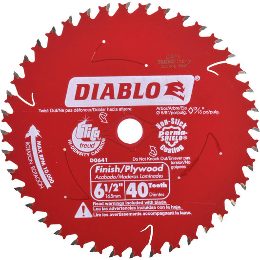 DIABLO D0641X Wet & Dry Cut Saw Blade 6-1/2" Dia, 5/8" Arbor Hole, 0.059" Kerf Width, 40 Teeth