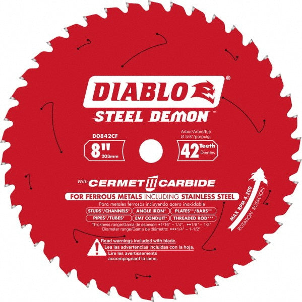 DIABLO D0842CF Wet & Dry Cut Saw Blade 8" Dia, 5/8" Arbor Hole, 0.075" Kerf Width, 42 Teeth
