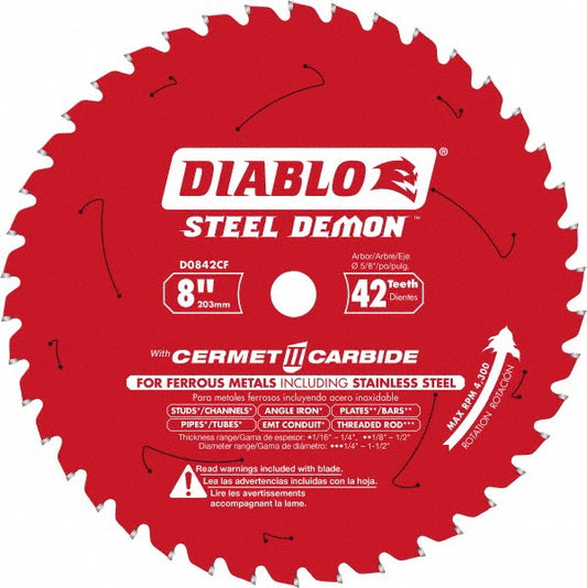 DIABLO D0842CF Wet & Dry Cut Saw Blade 8" Dia, 5/8" Arbor Hole, 0.075" Kerf Width, 42 Teeth